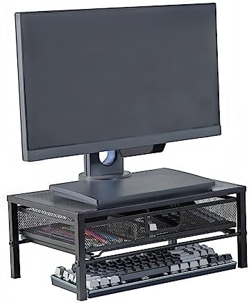 Metal Computer Stand for Desk,Monitor Riser with Drawer ,Desktop Stand for Laptop,Printer and Monitor,Black