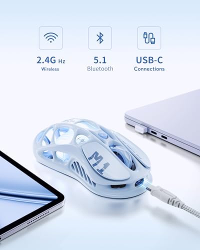 GravaStar Mercury M1 Pro Gaming Mouse, 78g Lightweight Magnesium Alloy, 26,000 DPI, PAW3395DM Sensor, 5 Programmable Buttons, Support Wired/2.4GHz/BT, Up to 200 Hours Battery Life