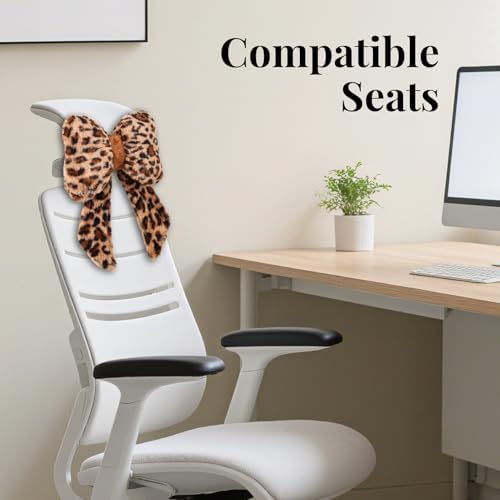2 Pack Bow Car Headrest Pillow Comfortable Soft Plush Head Rest Cushion, Neck Pillow for Driving Office Use and Car Interior Decoration (Leopard)