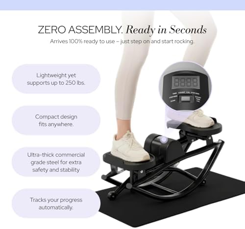 The Rock Stepper - Side to Side Rocking Stepper Machine for Home Workouts - Low Impact Indoor Cardio Leg Glute and Core Training - Quiet Compact Step Rocker Exercise Equipment