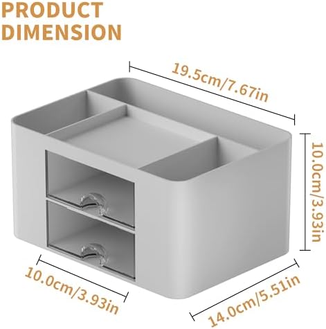 Marbrasse Pen Organizer with 2 Drawer, Multi-Functional Pencil Holder for Desk, Desk Organizers and Accessories with 5 Compartments + Drawer for Office Art Supplies (Grey)