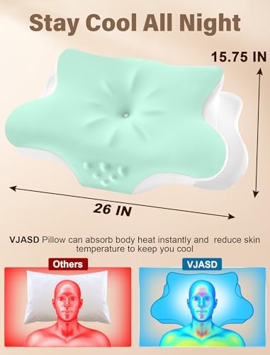 Cervical Neck Pillow for Pain Relief – Ergonomic Memory Foam Pillow for Side Sleeper Contour Orthopedic Bed Pillow for Neck Support with Cooling Cover – Ideal Christmas Birthday Gift for Women - Green