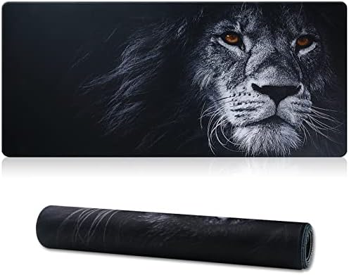 Large Gaming Mouse Pad with Stitched Edges,[27.5x11.8In] Extended Black Lion Mouse Pad with Non-Slip Natural Rubber Base for Gamer/Desktop/Office/Home 70x30 Blion02