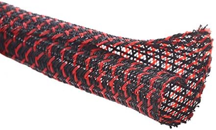 Alex Tech 10ft - 3/8 inch Cord Protector Wire Loom Tubing Cable Sleeve Split Sleeving For USB Cable Power Cord Audio Video Cable – Protect Cat From Chewing Cords - Blackred