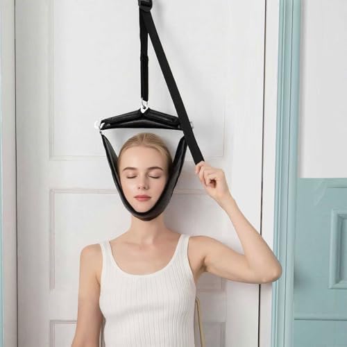Neck Stretcher Cervical Traction Device for Home Use - Over The Door Cervical Neck Traction Device for Decompression Home Physical Therapy, Portable Neck Traction Device for Neck Pain (Black)