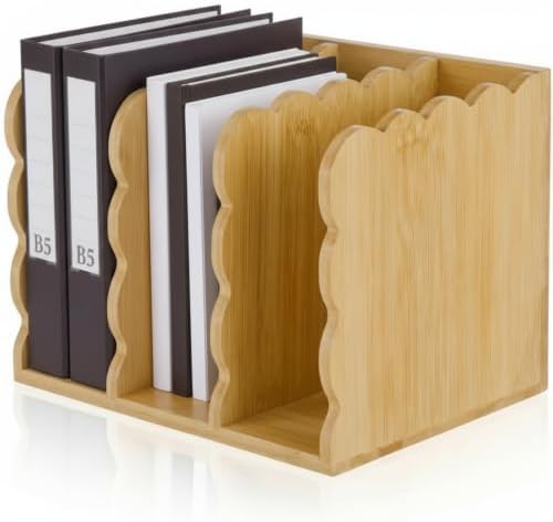 Novabright Scalloped Bamboo Wooden 3-compartment File Magazine Holder