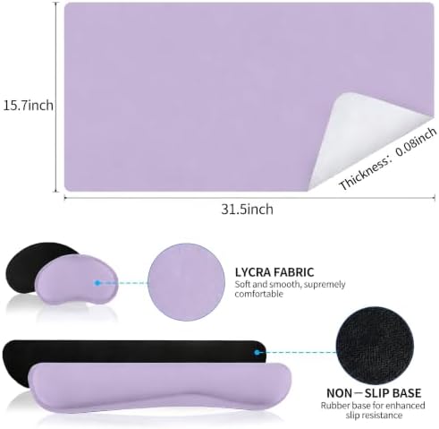 Mouse Pad and Keyboard Wrist Rest (31.5×15.7 Inches, Lavender)