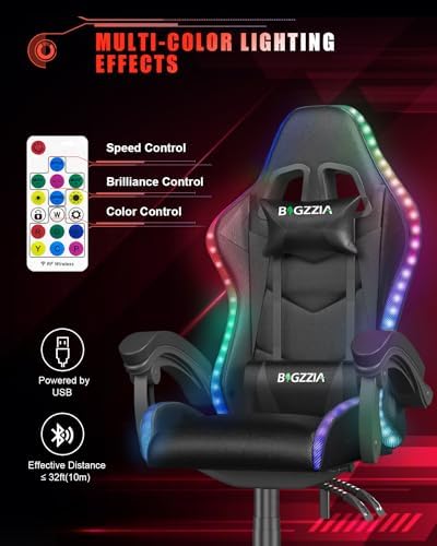 Bigzzia Gaming Chair with RGB LED Lights for Kids & Adults (Black)