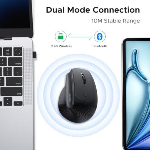 UGREEN Ergonomic Wireless Mouse, Bluetooth & 2.4G Wireless, Quiet Clicks