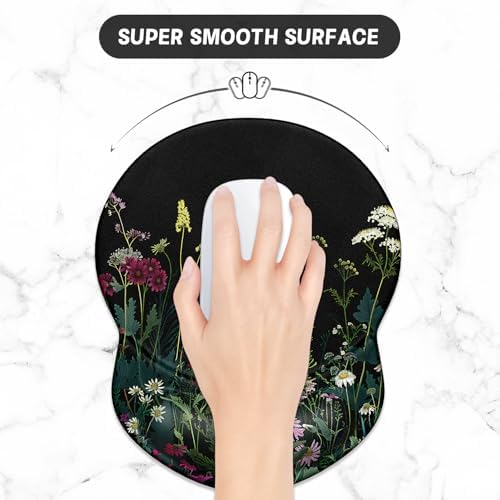 ITNRSIIET Ergonomic Mouse Pad with Gel Wrist Support Small Wrist Rest Smooth Surface Non-Slip PU Base Comfortable Office Supplies Pain Relief, 8.7 x 7.2 inches, Pretty Flowers