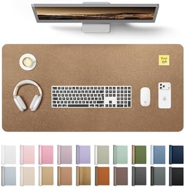 YSAGi Leather Desk Protector, Office Mat, Large Mouse Mat, Non-Slip PU Leather Blotter, Laptop Desk, Waterproof Writing Pad for Office and Home (Shiny Bronze, 35.4" x 17")