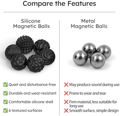 Silicone Magnetic Balls, Fidget Toys for Adults & Teens, 6PCS Stress Balls Fidget Toy, Quiet Magnet Desk Fidgets with Textured, ADHD Anxiety Relief Items, Fun Stocking Suffers Gifts (Black)