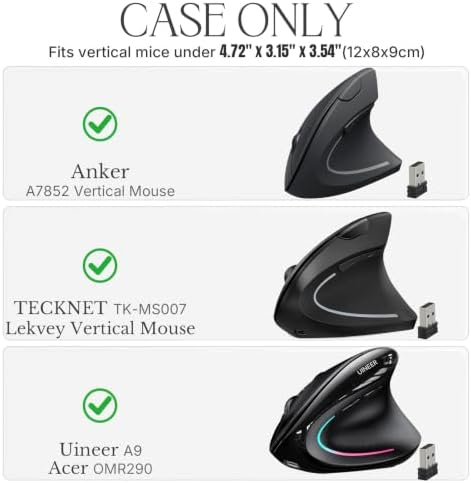 Vertical Mouse Case for Anker A7852/ TECKNET/Lekvey/Uineer A9/ Acer OMR290 Vertical Ergonomic Optical Mouse, Hard Travel Protective Carrying Storage Box (Black)