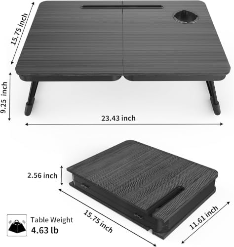BUYIFY 23.4" Foldable Lap Desk Bed Table with Cup Holder Tray Charcoal