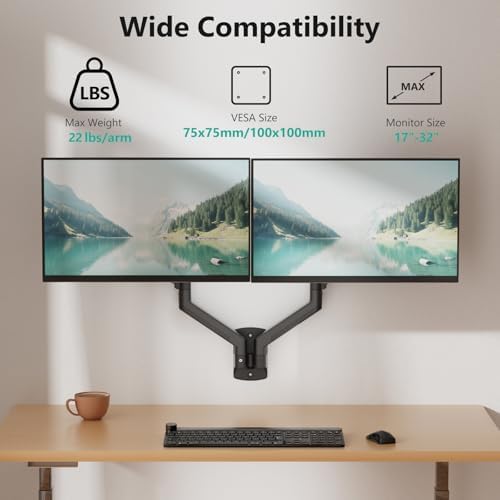 WALI Dual Monitor Wall Mount for 17-32 inch Screens, up to 22 lbs per Arm