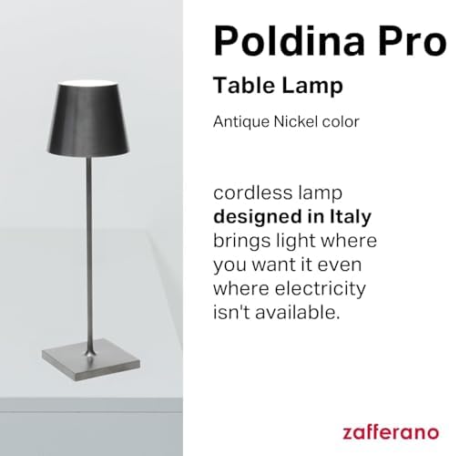 Zafferano, Poldina Pro, Rechargeable Cordless Lamp, Antique Nickel