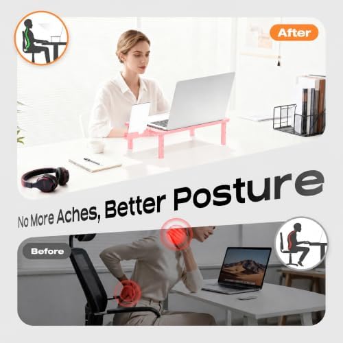 Computer Monitor Stand Riser for Desk, 3 Height Adjustable PC Laptop TV Desktop Monitor Stand Shelf, Metal Printer Table with Phone Holder, Stand Riser for Desk, Office Desk Organizers and Accessories, Pink 1 Pack