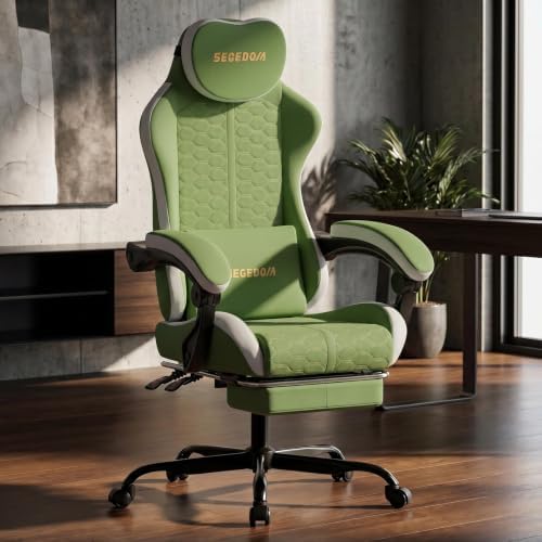 Honeycomb Embossed Gaming Chair with Footrest & Massage Lumbar Support, Adjustable Ergonomic Office Chair for Adults, 300 lbs (Green White)