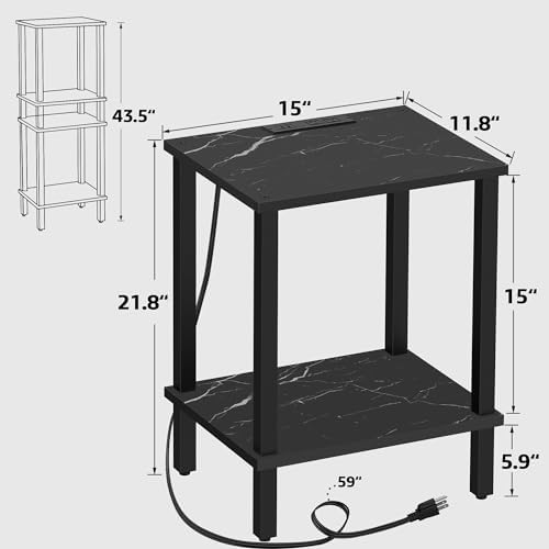 TUTOTAK End Table with Charging Station, Side Table Set of 2, Nightstand