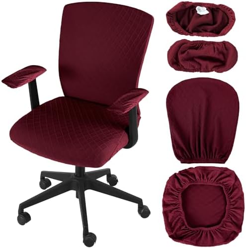 Tallew 4 Pcs Office Chair Covers Stretch Seat Armrest, Wine Red