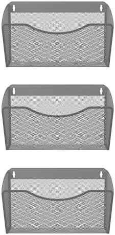 EasyPAG Wall File Organizer 3 Pack, Hanging File Organizer Wall Mount, Metal Mesh Folder Holder for Letter/A4 Papers, Mail Sorter for Office, Classroom, Home, Silver