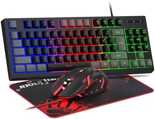 BlueFinger RGB 87 Keys Gaming Keyboard and Backlit Mouse Combo, USB Wired Rainbow Keyboard, Gaming Keyboard Set for Laptop PC Computer Game and Work(Gray & Black)
