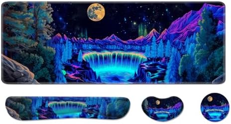 Desk Pad and Keyboard Wrist Rest, Large Mouse Pad + Keyboard Pad+Mouse Wrist Support, Non-Slip Desk Mat Protector for Office, Home 31.5×11.8 Inches Waterfall