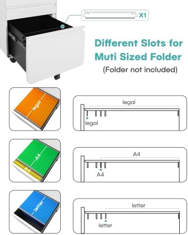 Dripex 3 Drawer Metal Rolling File Cabinet Under Desk Filing Cabinet White