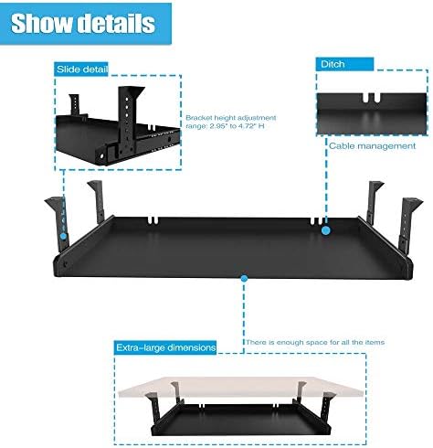 FRMSAET All-Metal 20/24/30 inch Slide Out Drawer Platform (20 inch, Black)