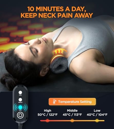 Deep Heated Neck Stretcher with Graphene Heating Pad, Odorless Neck Cloud Cervical Traction Device for Pain Relief, Chiropractic Pillow for Neck & Shoulder Comfort, Gift for Women, Men (Orange)