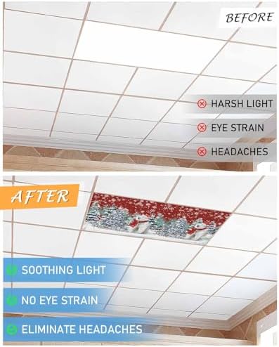 Red Christmas Magnetic Fluorescent Light Covers for Ceiling Lights 2 x 4 Feet,Snowflakes Retro Snowy Pine Tree Bear Office Classroom Kitchen Drop Ceiling Light Covers Filters Shade Panel 4 Packs