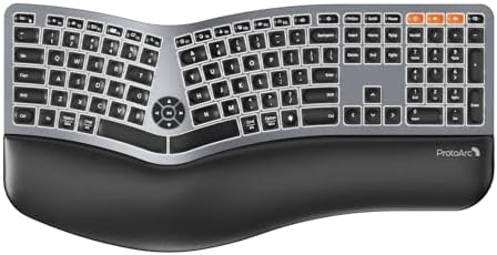 ProtoArc EK01 Plus Backlit Bluetooth Ergonomic Keyboard, Full Size, Grey