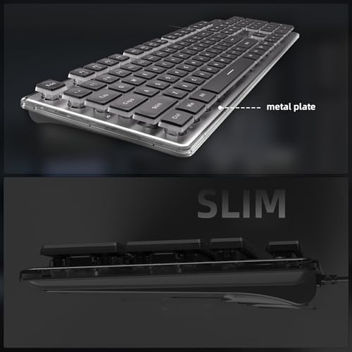 Camiysn Gaming Creamy Keyboard and Mouse, Black 104 Keys RGB and 6 Speed RGB Mouse Combo, Pudding Keycaps Silent Computer Keyboard for Computer/PC/Laptop/Mac/Windows/Office