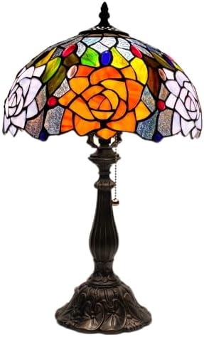 Tiffany Stained Glass Lamp Orange Violet Rose Table Lamp