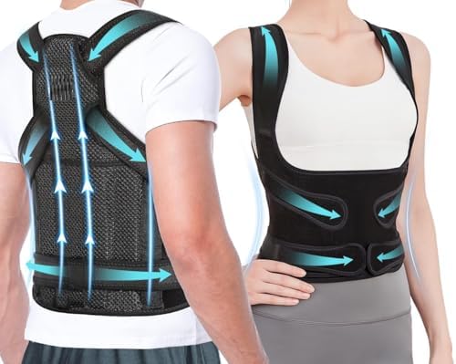 Posture Corrector Back Brace Support, Adjustable Upper Back Straightener for Men and Women, Black and Pink (Black, Medium)