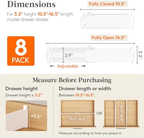 Lifewit 3.2" High Drawer Dividers for Clothes, Adjustable Drawer Organizers