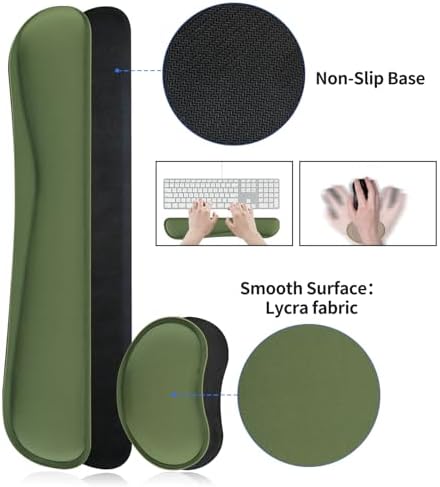 Bloss Keyboard Wrist Rest + Mouse Wrist Rest + Leather Desk Mat, Non-Slip Desk Mat Protector for Office, Home(31.5×15.7 Inches,Olive Green)