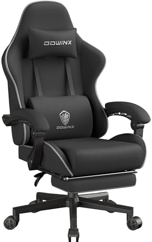 Dowinx Big and Tall Gaming Chair Fabric with Footrest Pocket Spring Cushion for Home Office, High Back Recliner Height Adjustable Ergonomic Comfy Cloth Computer Desk Chair, Black