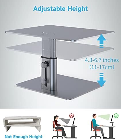 BoYata Monitor Stand, Adjustable Height Metal Desktop Riser, Space Gray