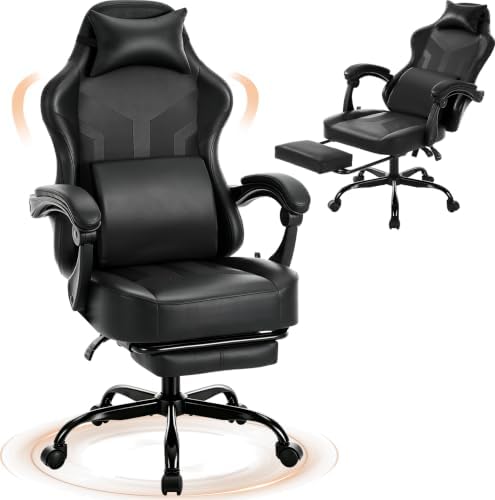 Office Computer Gaming Chair for Adults with Footrest, Black