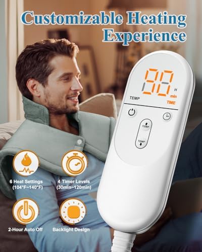 Heating Pad for Neck and Shoulder, Birthday Gifts for Men Women Dad, Electric Weighted Heat Pad for Back Pain Relief, Father’s Day Gift for Dad Husband from Daughter, Grey