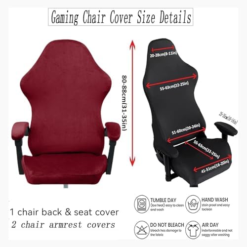 Gaming Chair Cover Set with Armrest Covers, Velvet Stretch Slipcover 1-Piece Form Fit Cover & Chair Armres Covers Included（no Chair） (Claret)