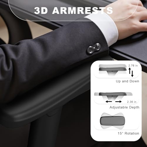 Mesh Office Chair with Headrest, Lumbar Support, 3D Arms, Wide Seat