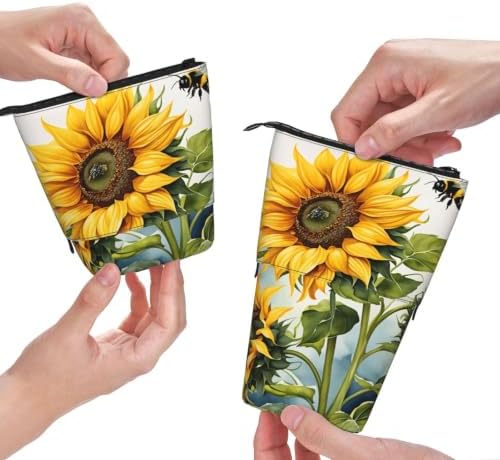 Sunflowers Bee Flowers Standing Pencil Case