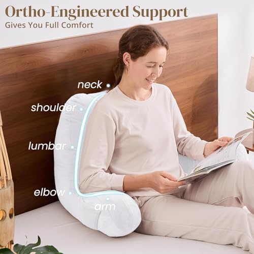 Sasttie Reading Pillow for Bed, Back Pillow for Sitting Up, White