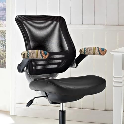 2 Pack Office Chair Armrest Covers, Hummingbird Print Desk Chair Armrest Covers Boho Mandala Flower Print Game Chair Armrest Covers, Non Slip Stretchy Game Chair Arm Covers, Brown