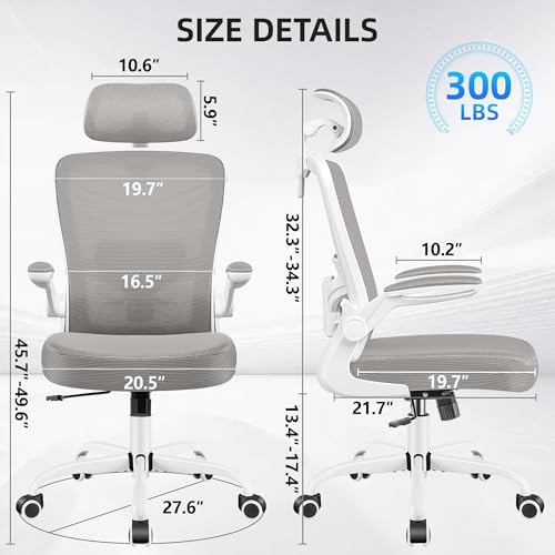 FelixKing Ergonomic Office Chair, Headrest Desk Chair with Adjustable Lumbar Support, Home Office Swivel Task Chair with High Back and Armrest, Adjustable Height Gaming Chair(Gray)