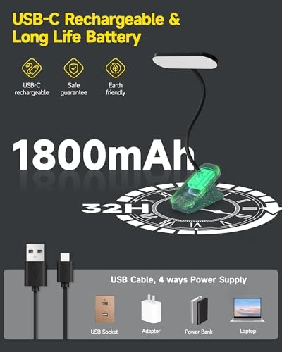 CUHIOY Rechargeable Clip on Light, Bed Headboard Reading Lamp, Black