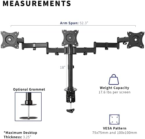 VIVO Triple Monitor Adjustable Heavy Duty Mount, Articulating Stand for 3 LCD Screens up to 24 inches STAND-V003M