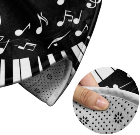 Soft Round Yoga Carpet, Office Chair Decor Round Mat for Carpet and Hardwood Floors Piano Music Notes Gift Black and White